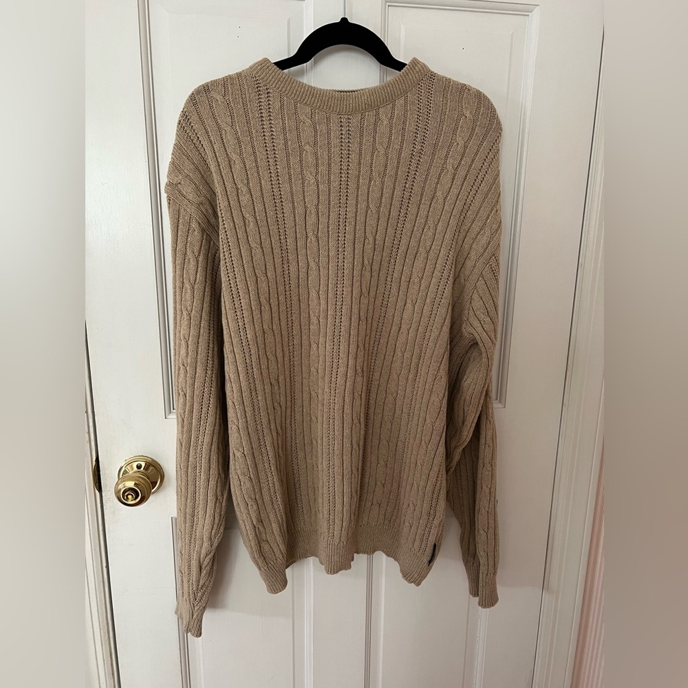 Ralph Lauren Chaps Men's Tan/Beige XL Cable Knit Pullover Sweater 100% Cotton